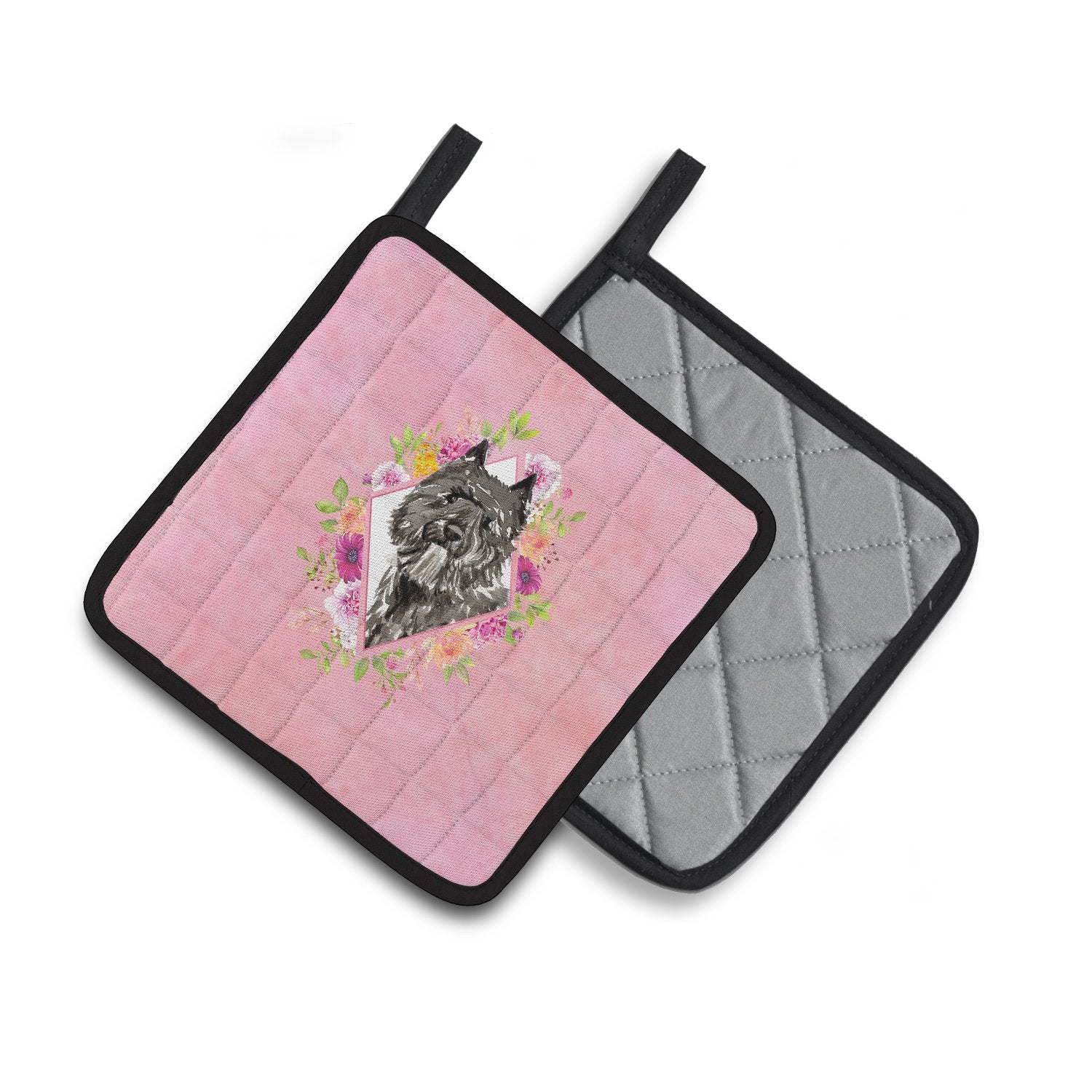 Bouvier des Flandres Pink Flowers Pair of Pot Holders CK4256PTHD by Caroline's Treasures