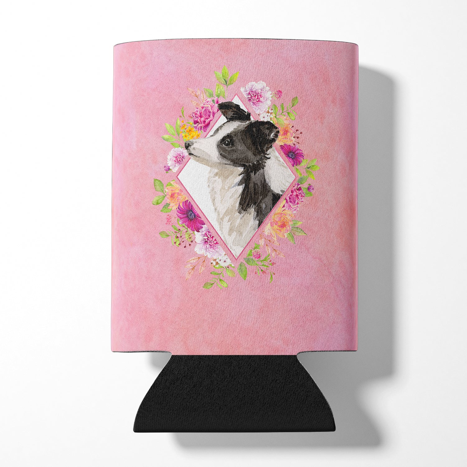 Border Collie Pink Flowers Can or Bottle Hugger CK4258CC  the-store.com.