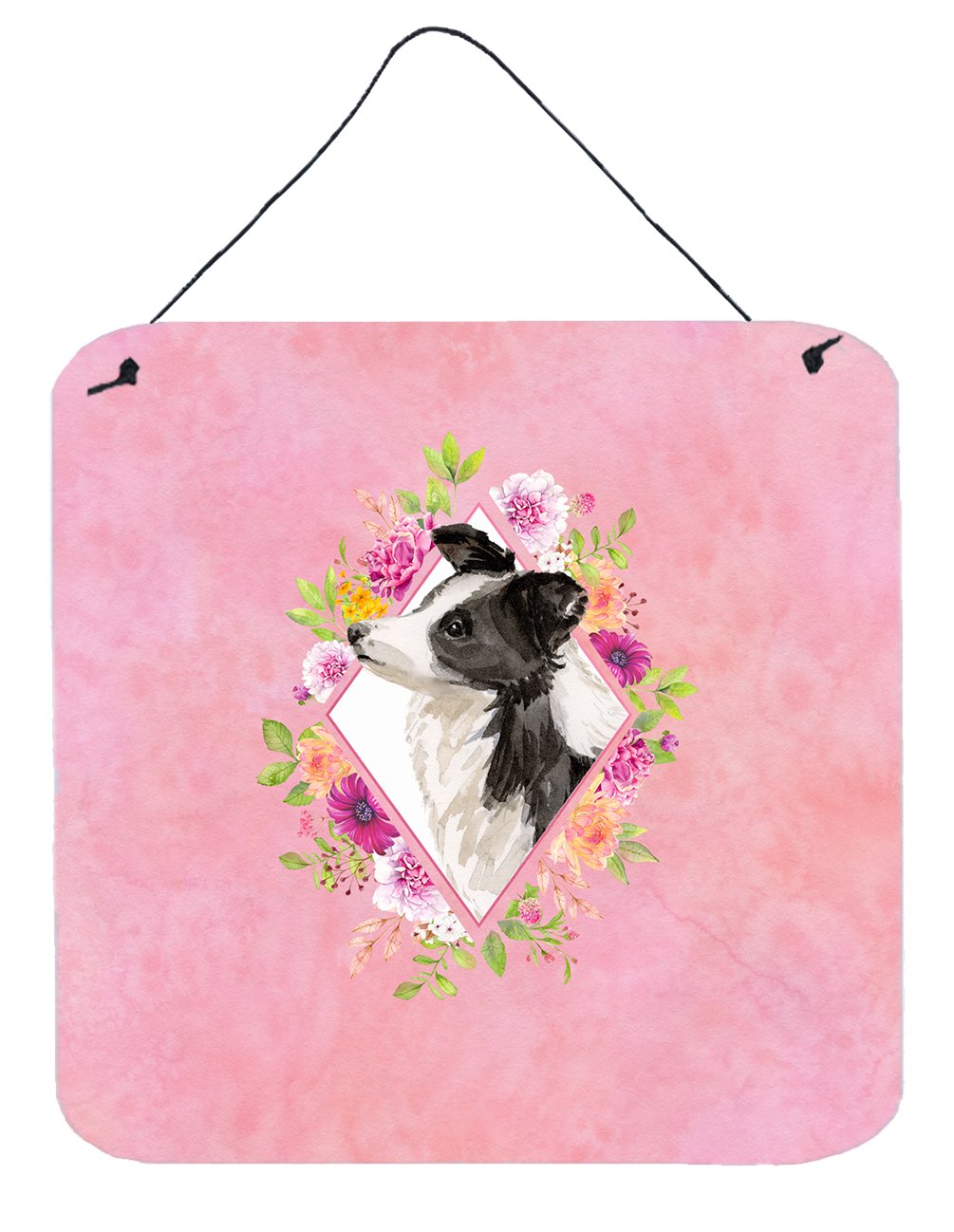 Border Collie Pink Flowers Wall or Door Hanging Prints CK4258DS66 by Caroline's Treasures