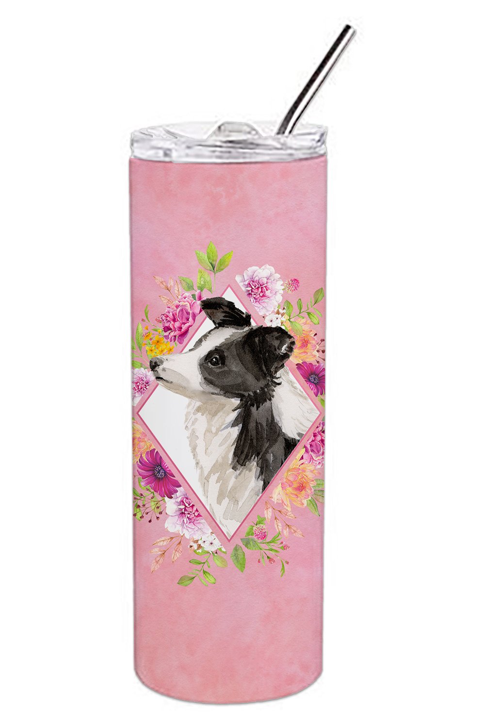 Border Collie Pink Flowers Double Walled Stainless Steel 20 oz Skinny Tumbler CK4258TBL20 by Caroline's Treasures