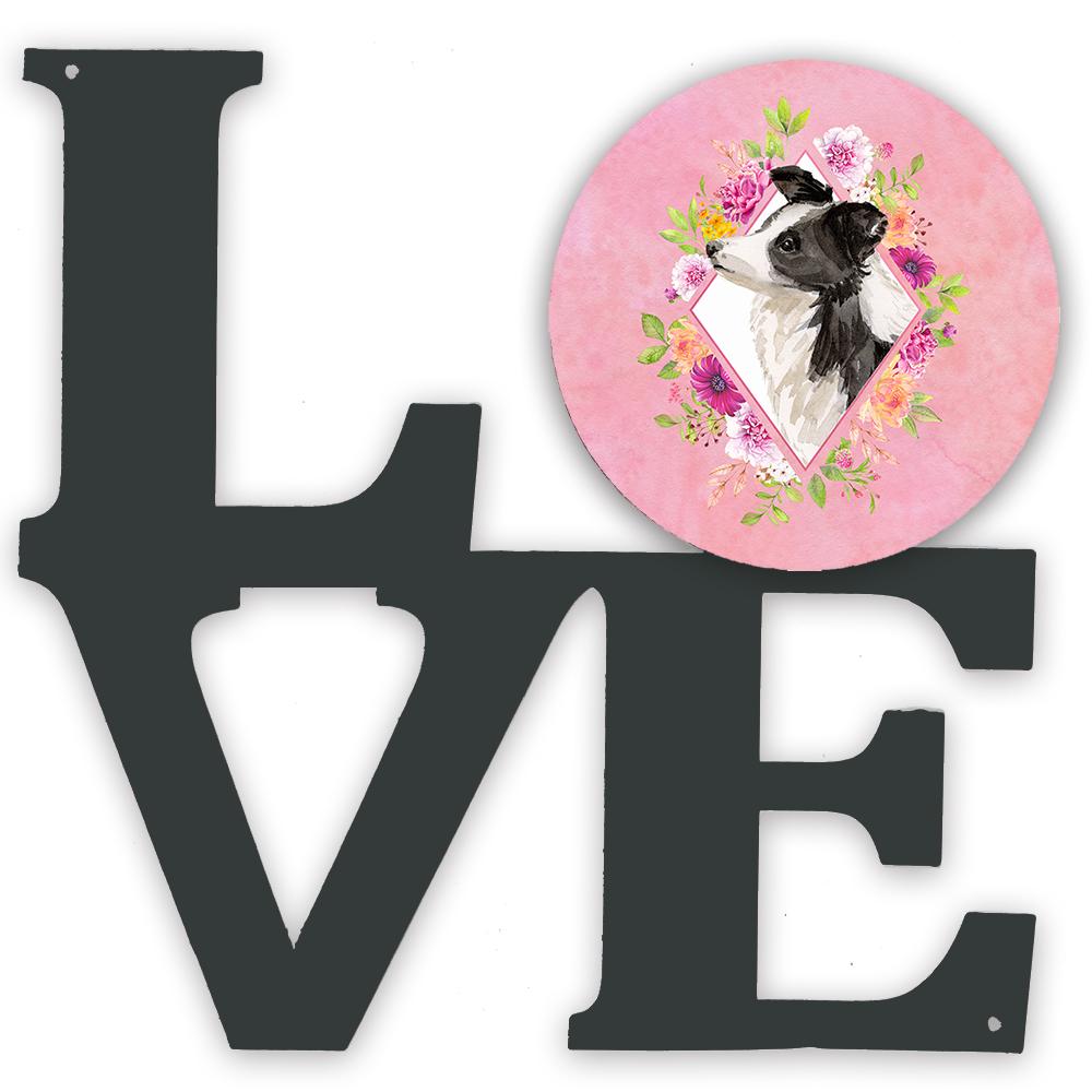 Border Collie Pink Flowers Metal Wall Artwork LOVE CK4258WALV by Caroline's Treasures