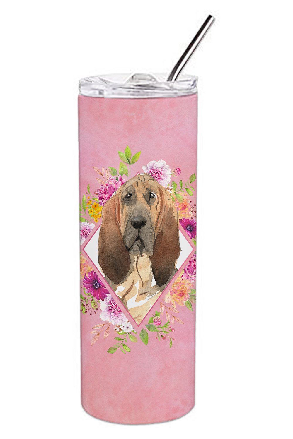 Bloodhound Pink Flowers Double Walled Stainless Steel 20 oz Skinny Tumbler CK4259TBL20 by Caroline's Treasures