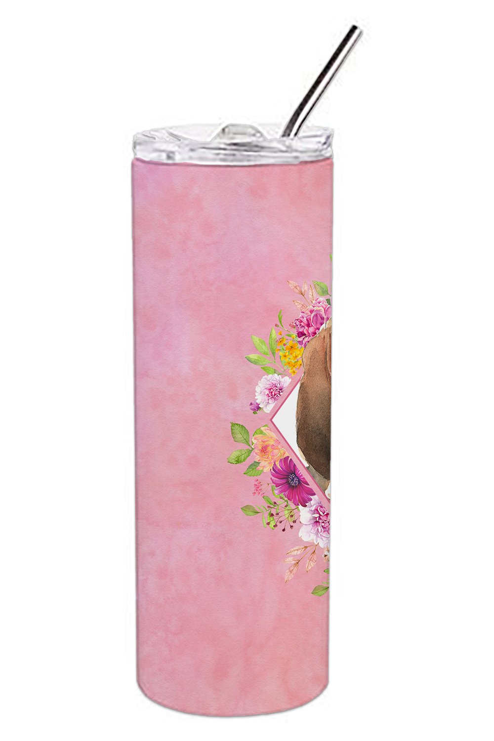 Bloodhound Pink Flowers Double Walled Stainless Steel 20 oz Skinny Tumbler CK4259TBL20 by Caroline's Treasures