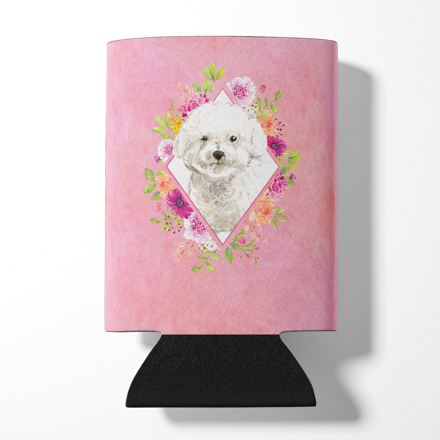 Bichon Frise Pink Flowers Can or Bottle Hugger CK4263CC  the-store.com.