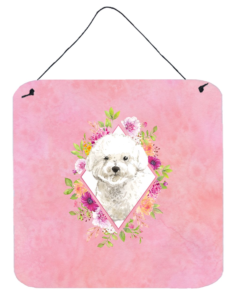 Bichon Frise Pink Flowers Wall or Door Hanging Prints CK4263DS66 by Caroline&#39;s Treasures