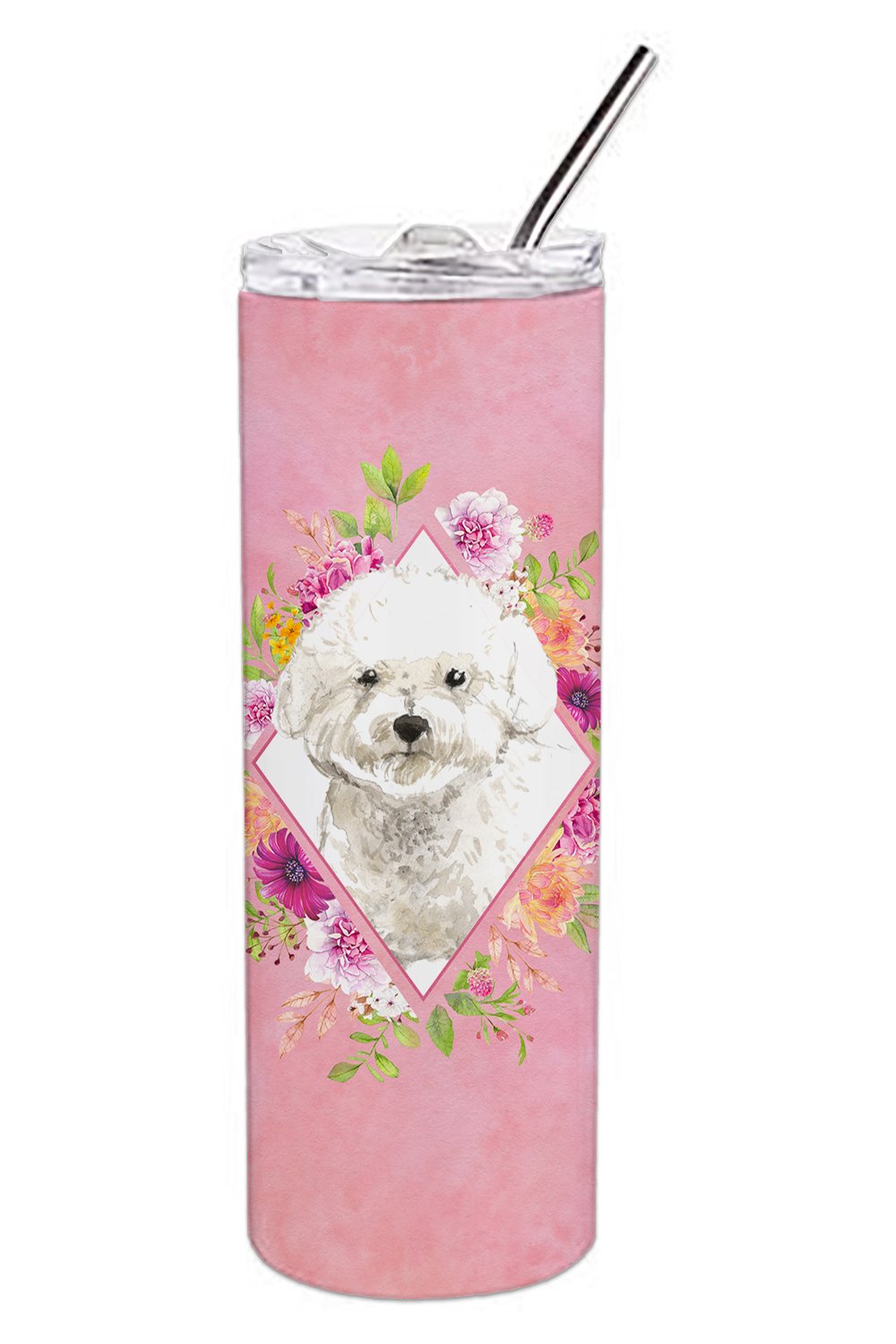 Bichon Frise Pink Flowers Double Walled Stainless Steel 20 oz Skinny Tumbler CK4263TBL20 by Caroline's Treasures