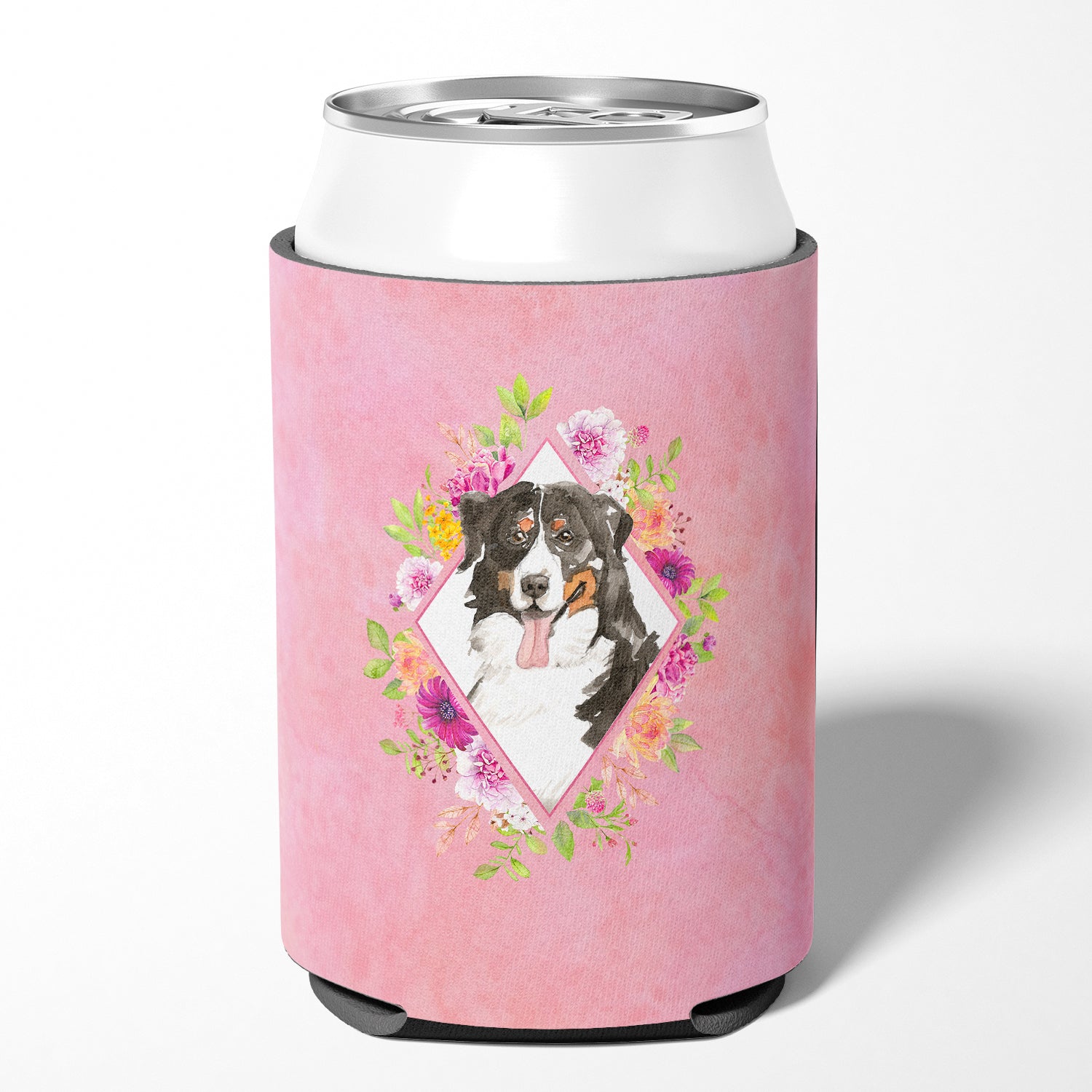 Bernese Mountain Dog Pink Flowers Can or Bottle Hugger CK4264CC  the-store.com.