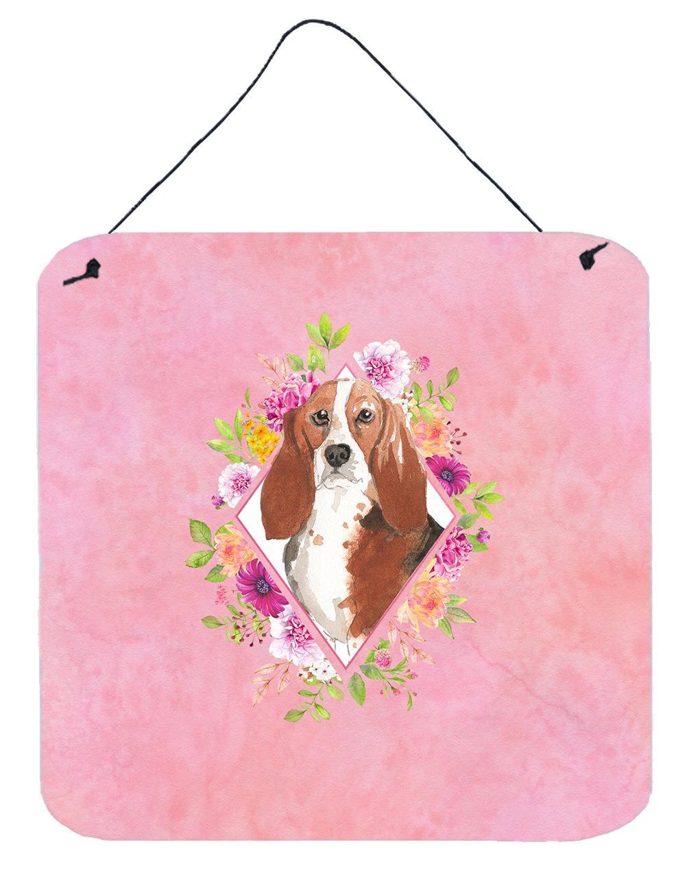 Basset Hound Pink Flowers Wall or Door Hanging Prints CK4266DS66 by Caroline's Treasures