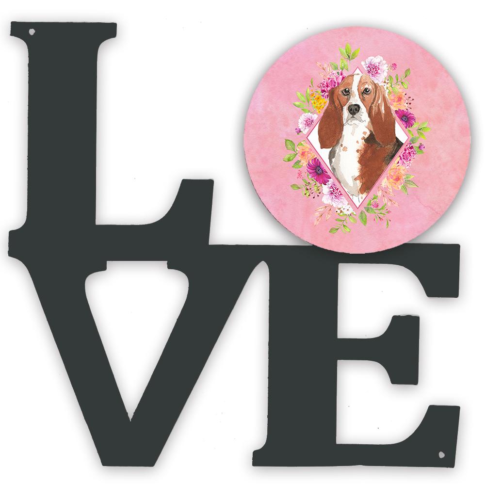 Basset Hound Pink Flowers Metal Wall Artwork LOVE CK4266WALV by Caroline&#39;s Treasures