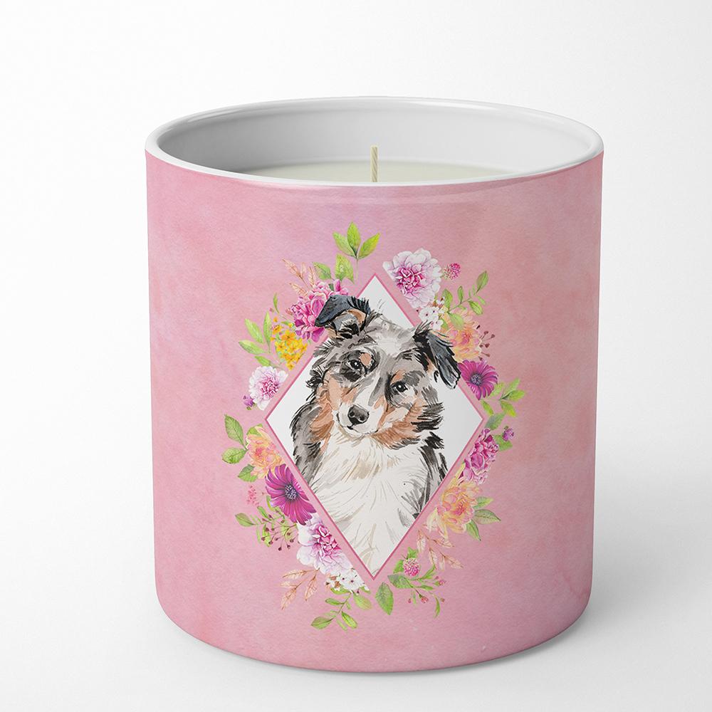 Australian Shepherd Pink Flowers 10 oz Decorative Soy Candle CK4267CDL by Caroline&#39;s Treasures