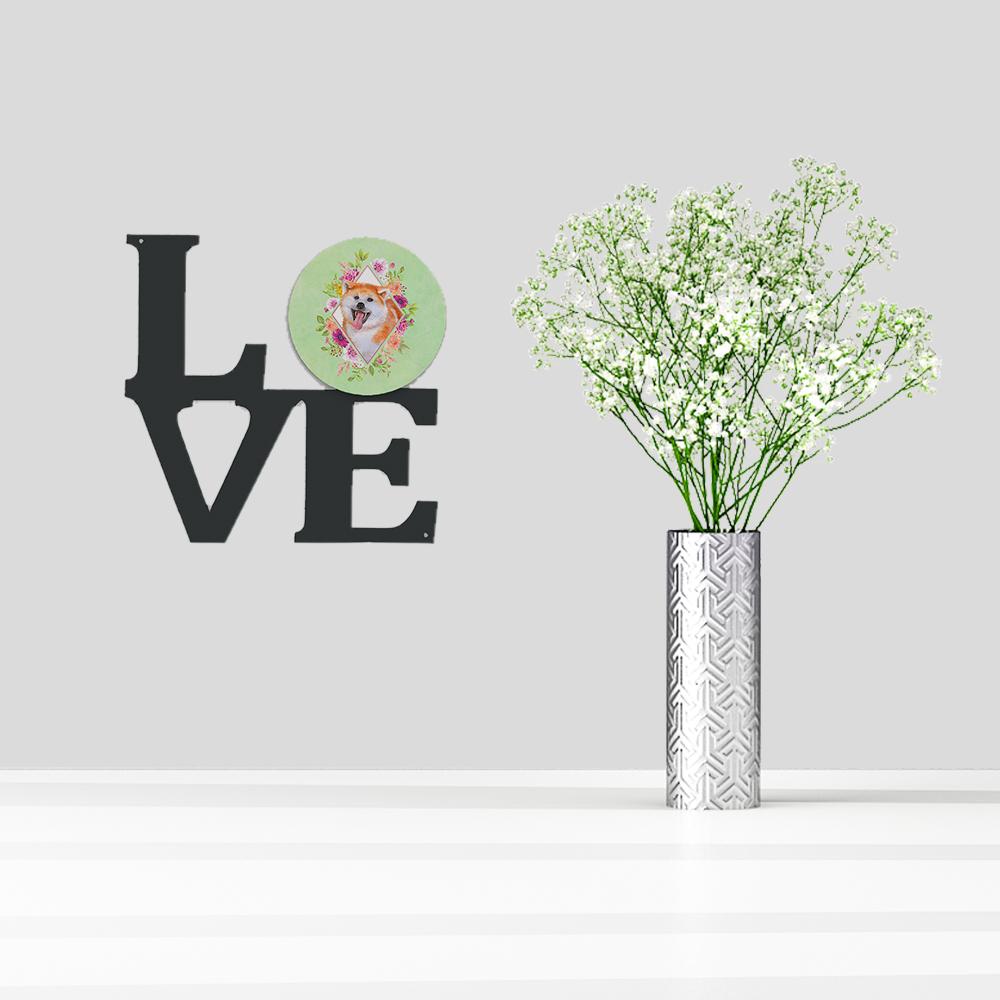 Akita Green Flowers Metal Wall Artwork LOVE CK4271WALV by Caroline's Treasures