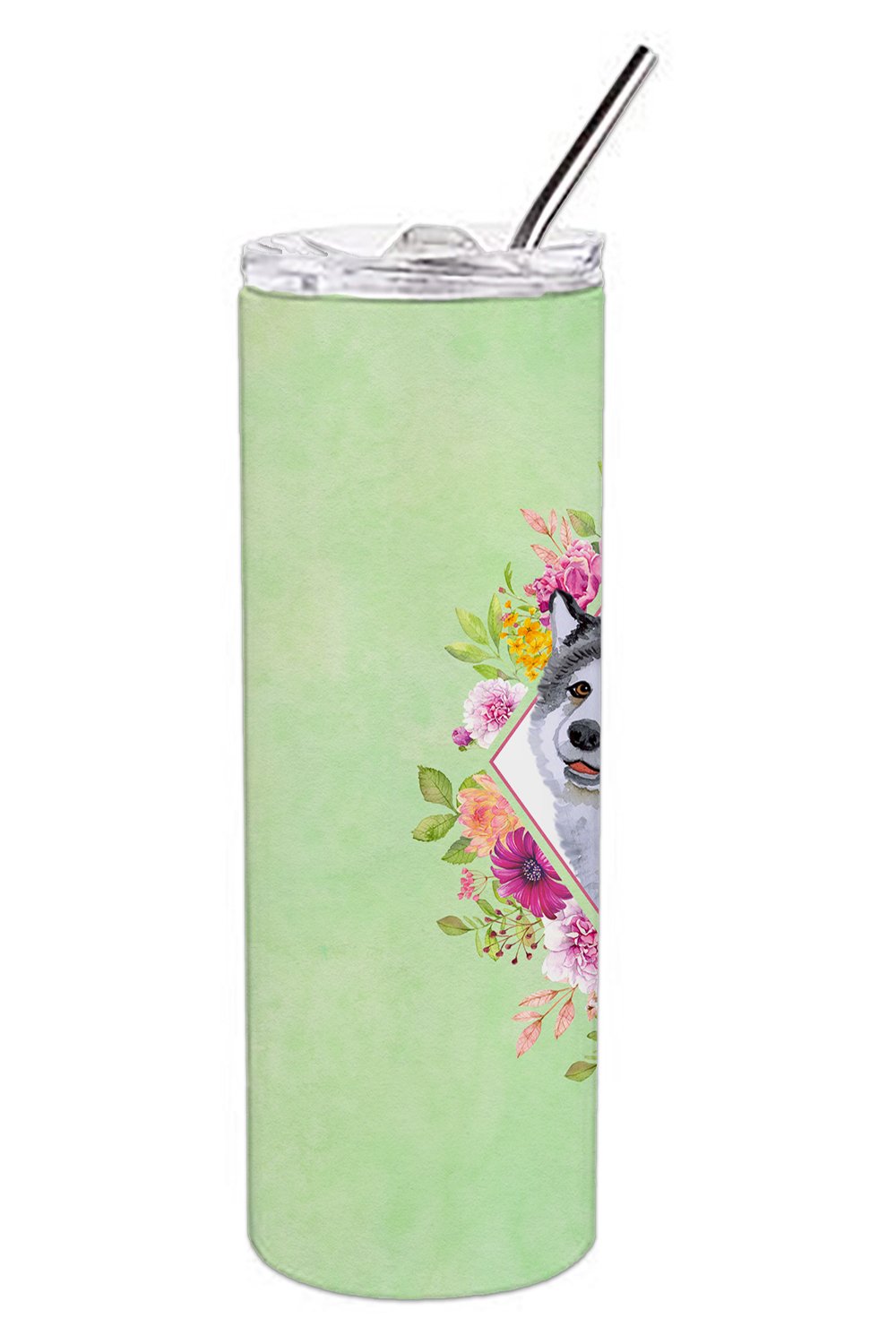 Alaskan Malamute Green Flowers Double Walled Stainless Steel 20 oz Skinny Tumbler CK4272TBL20 by Caroline's Treasures