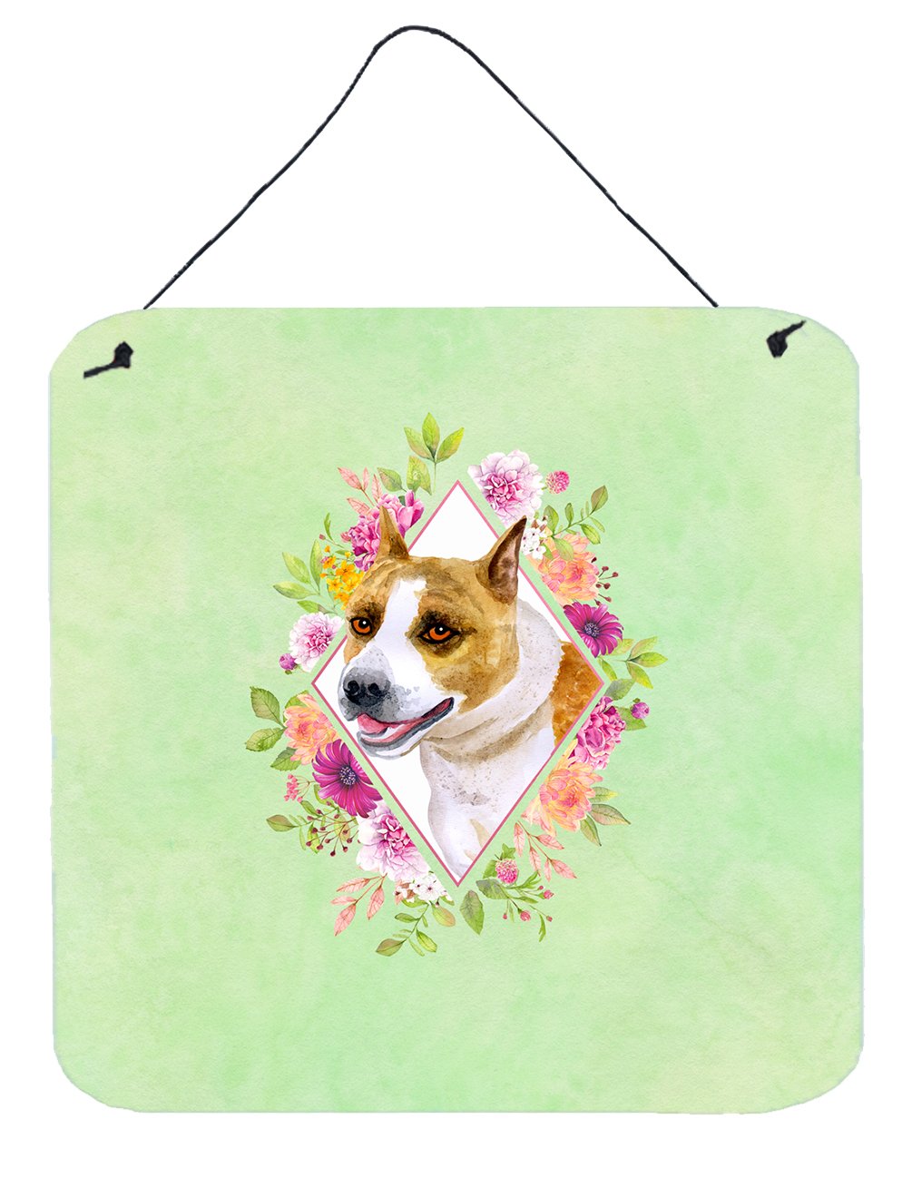 Bull Terrier Green Flowers Wall or Door Hanging Prints CK4274DS66 by Caroline&#39;s Treasures