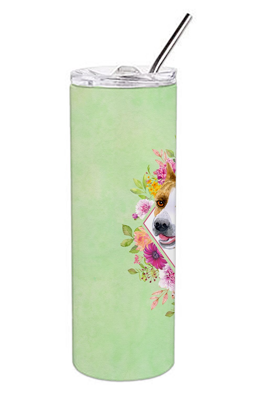 Bull Terrier Green Flowers Double Walled Stainless Steel 20 oz Skinny Tumbler CK4274TBL20 by Caroline's Treasures