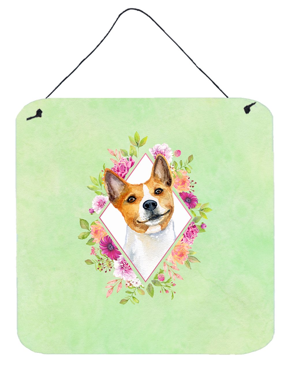 Basenji Green Flowers Wall or Door Hanging Prints CK4275DS66 by Caroline's Treasures