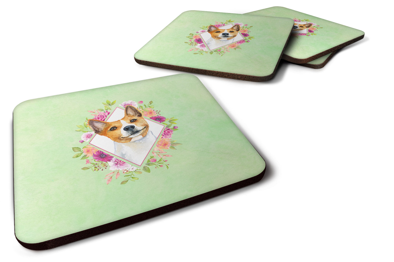 Set of 4 Basenji Green Flowers Foam Coasters Set of 4 CK4275FC - the-store.com