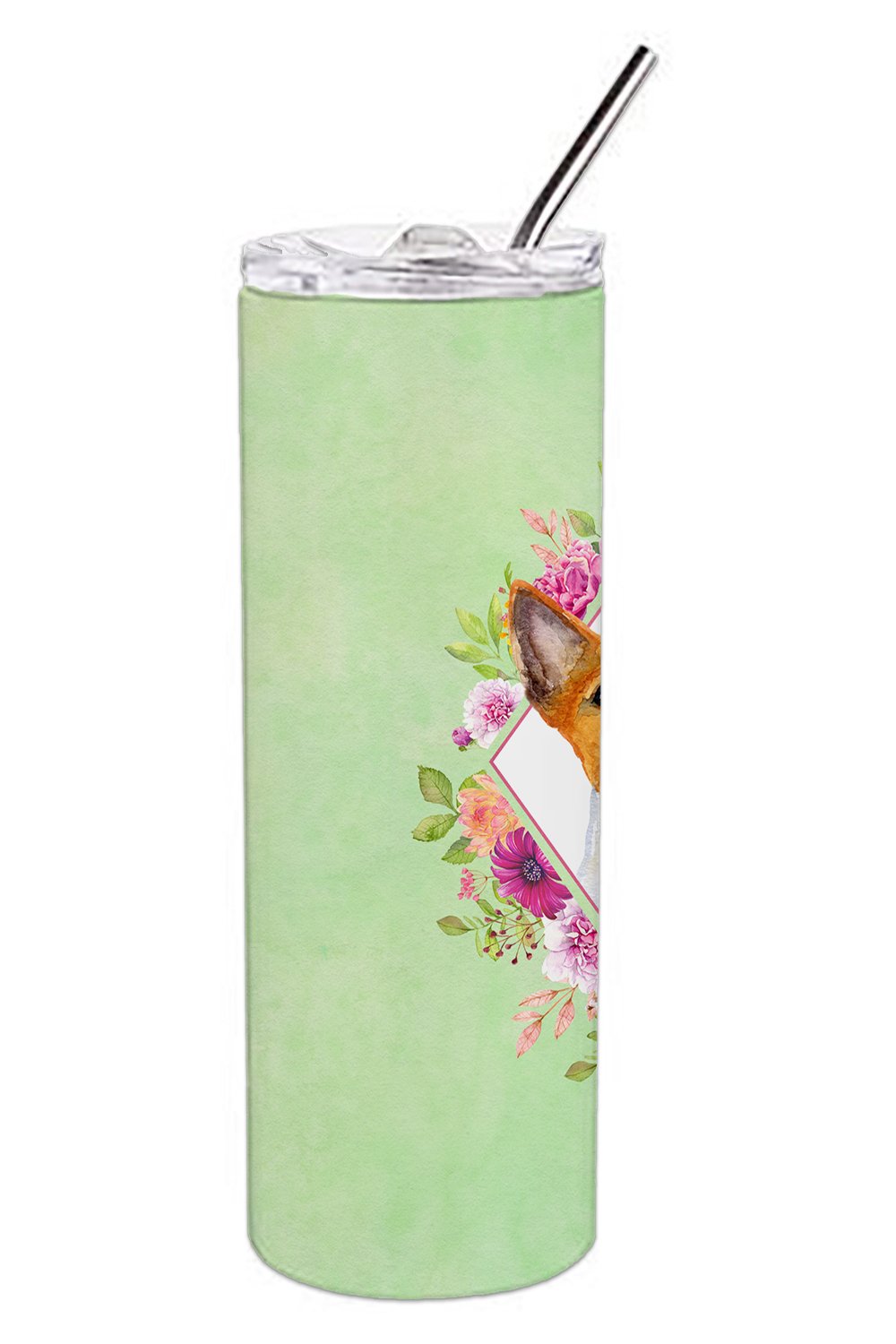 Basenji Green Flowers Double Walled Stainless Steel 20 oz Skinny Tumbler CK4275TBL20 by Caroline's Treasures