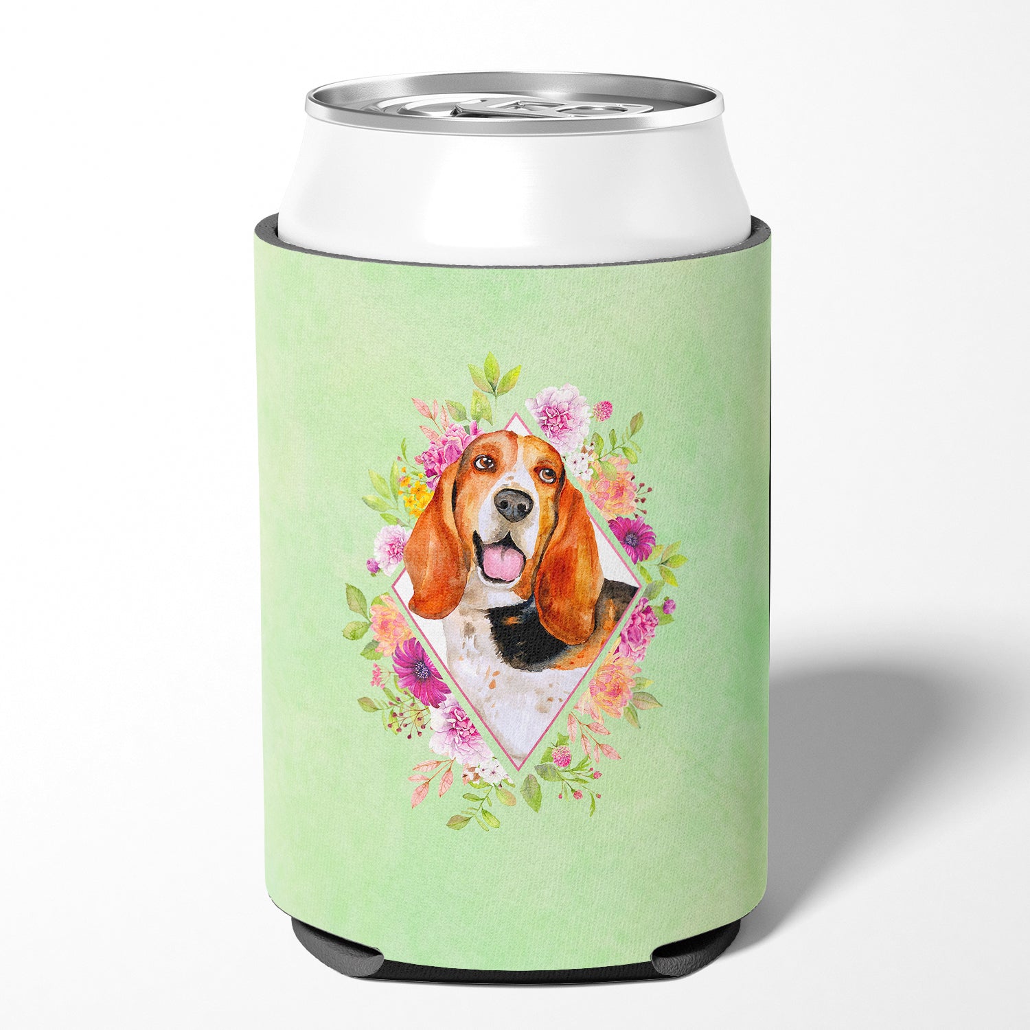 Basset Hound Green Flowers Can or Bottle Hugger CK4276CC  the-store.com.