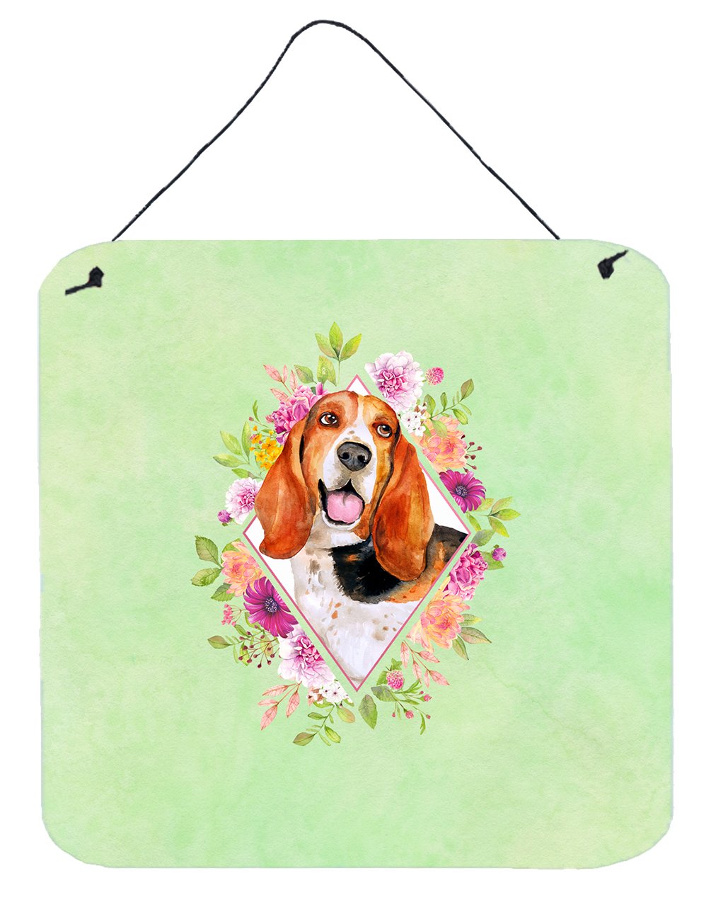 Basset Hound Green Flowers Wall or Door Hanging Prints CK4276DS66 by Caroline's Treasures