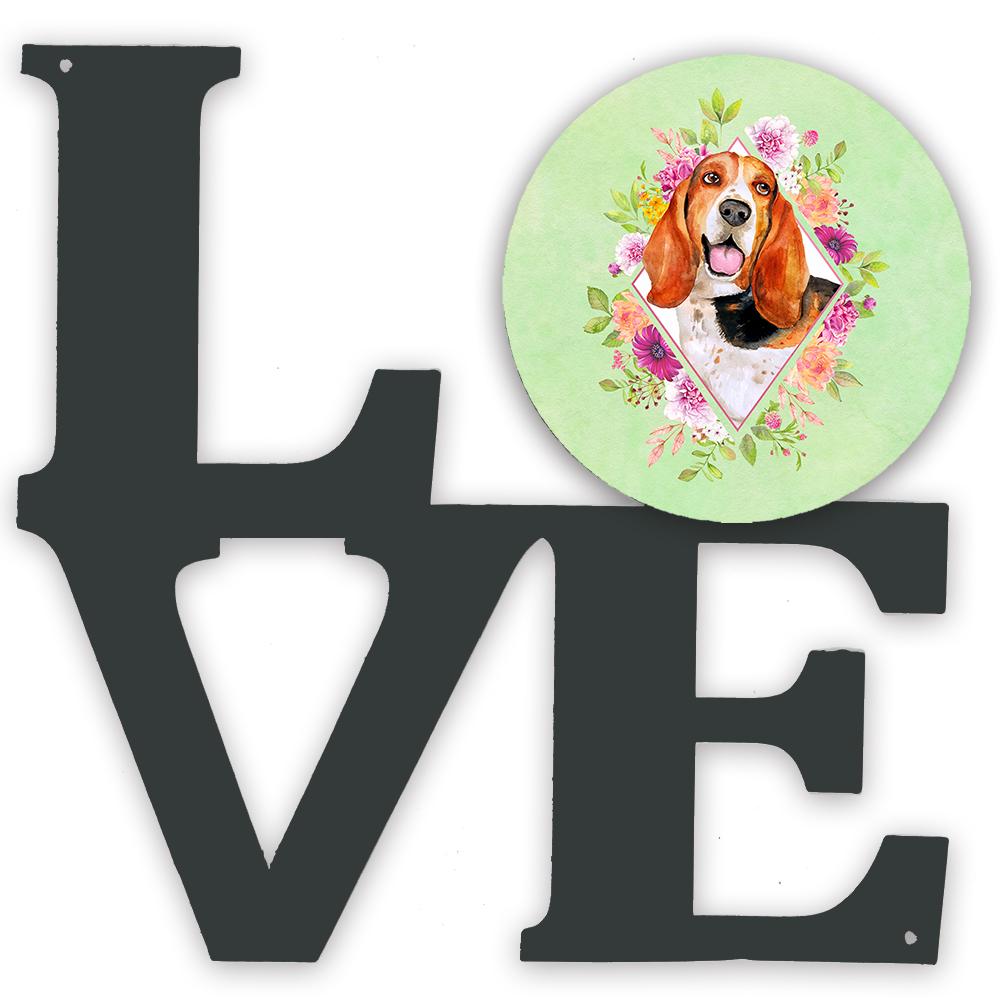 Basset Hound Green Flowers Metal Wall Artwork LOVE CK4276WALV by Caroline's Treasures