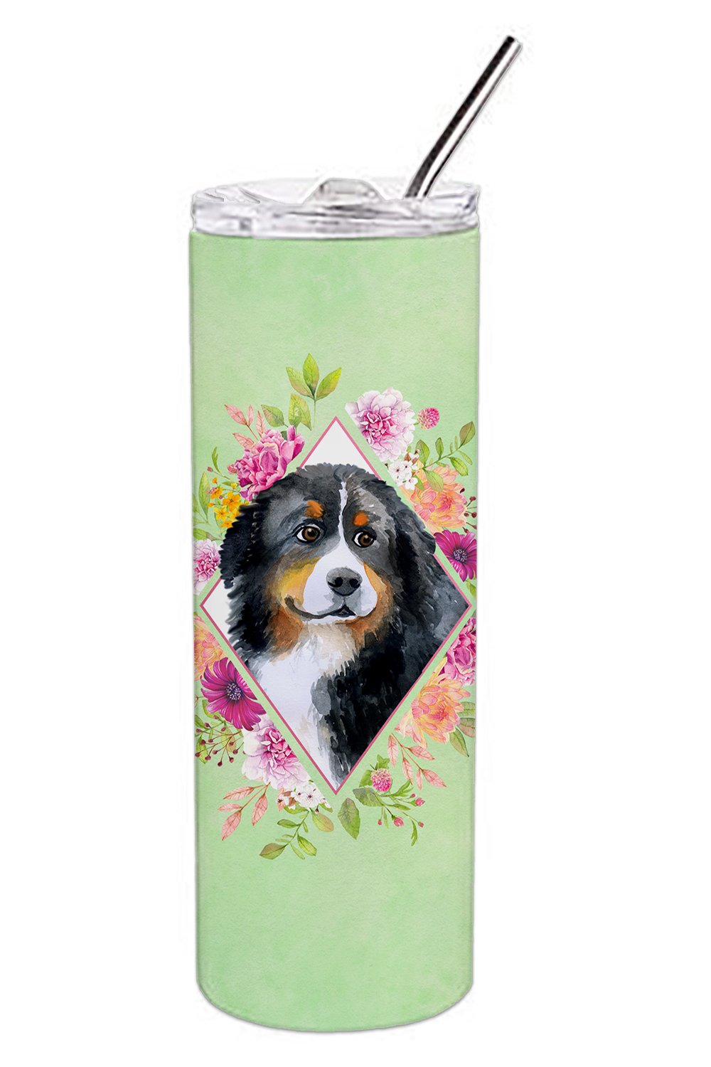 Bernese Mountain Dog Green Flowers Double Walled Stainless Steel 20 oz Skinny Tumbler CK4278TBL20 by Caroline's Treasures