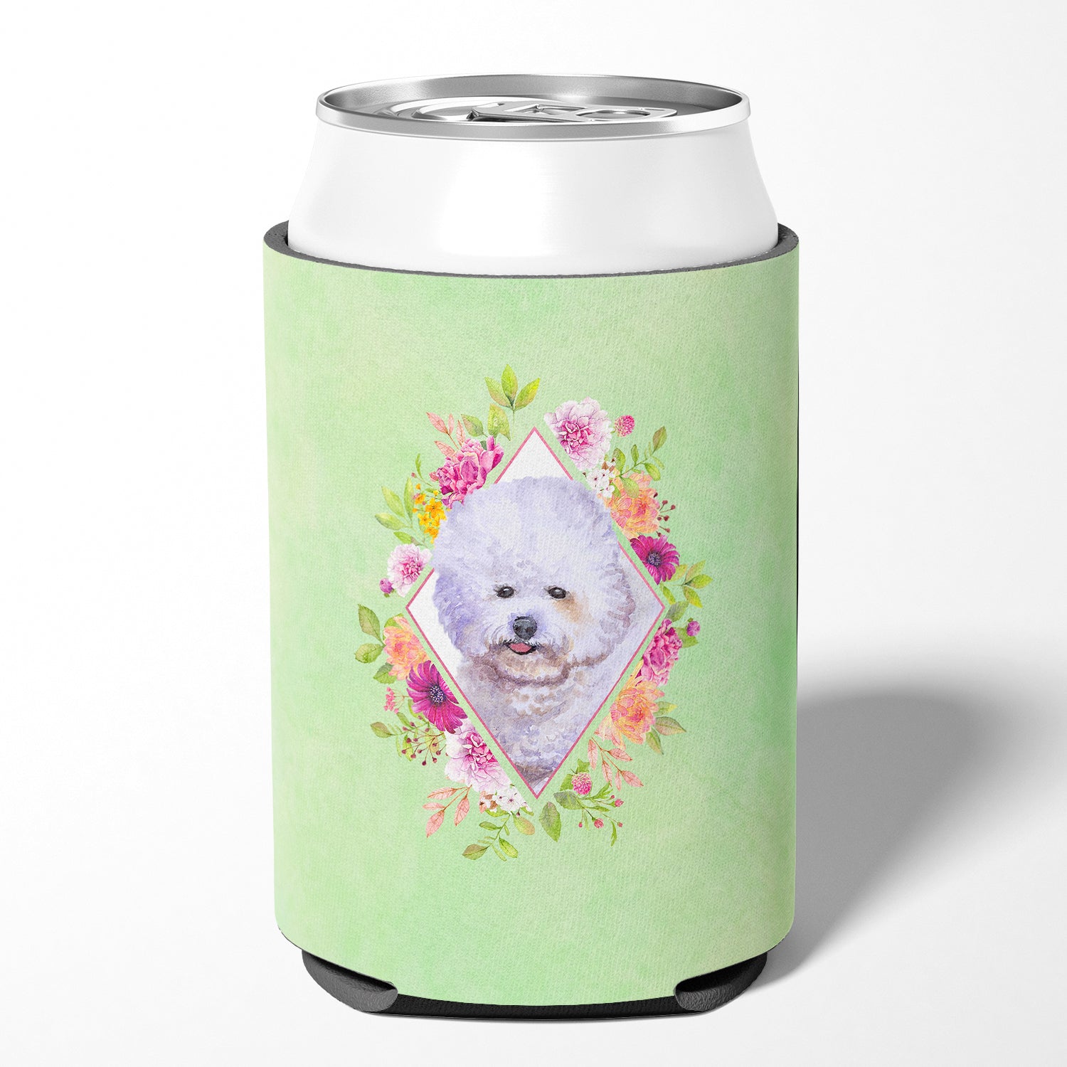 Bichon Fris? #2 Green Flowers Can or Bottle Hugger CK4280CC  the-store.com.