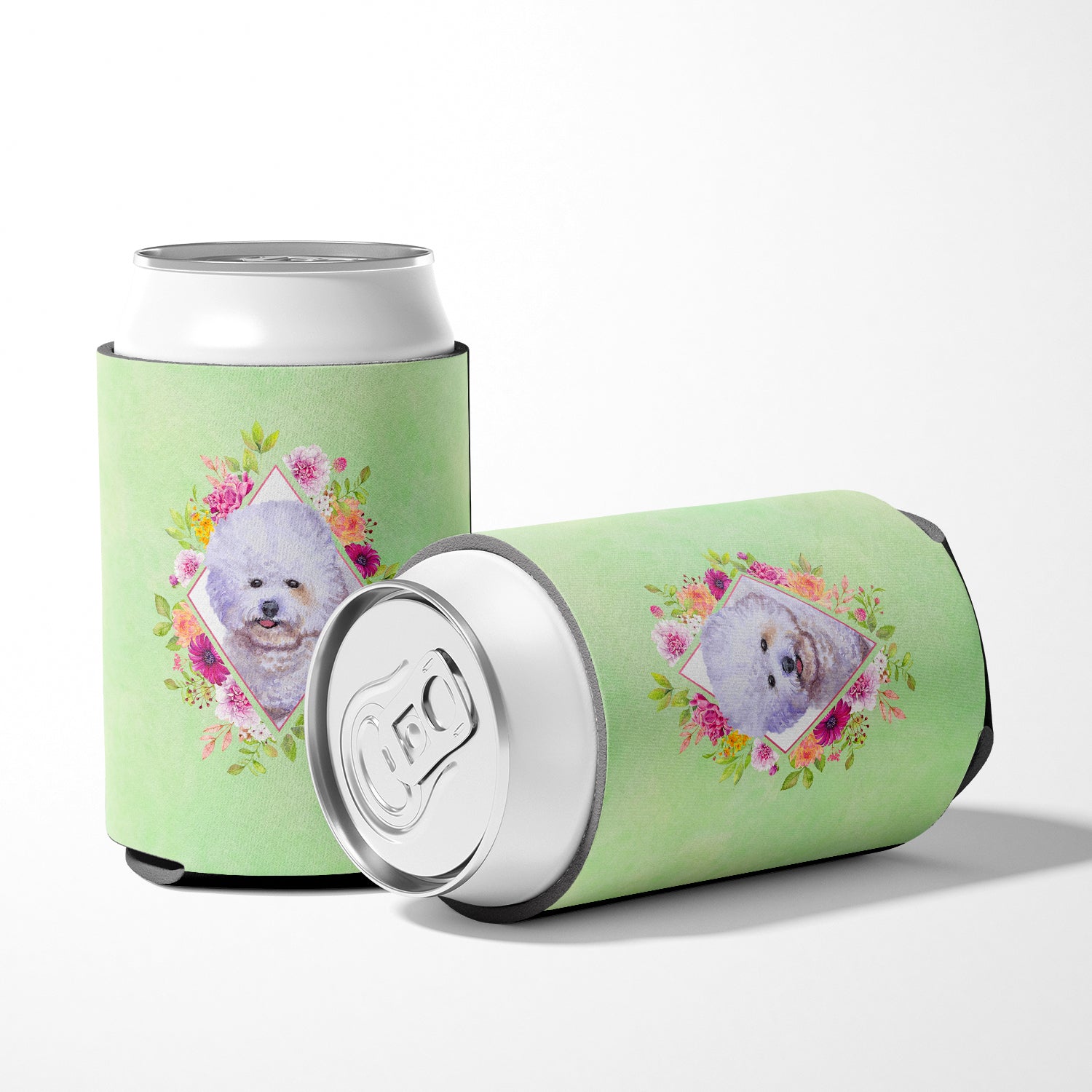 Bichon Fris? #2 Green Flowers Can or Bottle Hugger CK4280CC  the-store.com.