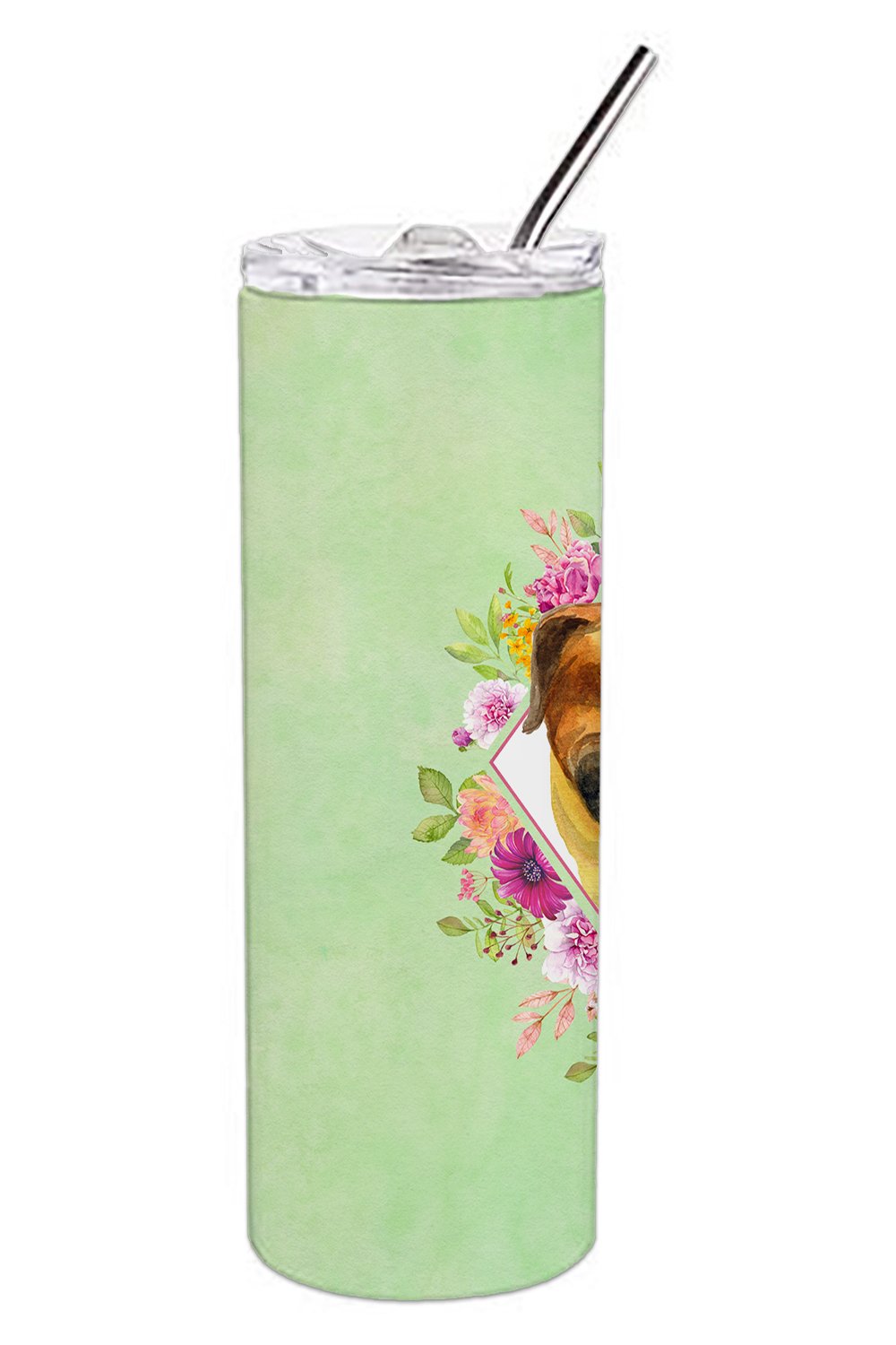 Borboel Mastiff Green Flowers Double Walled Stainless Steel 20 oz Skinny Tumbler CK4281TBL20 by Caroline's Treasures