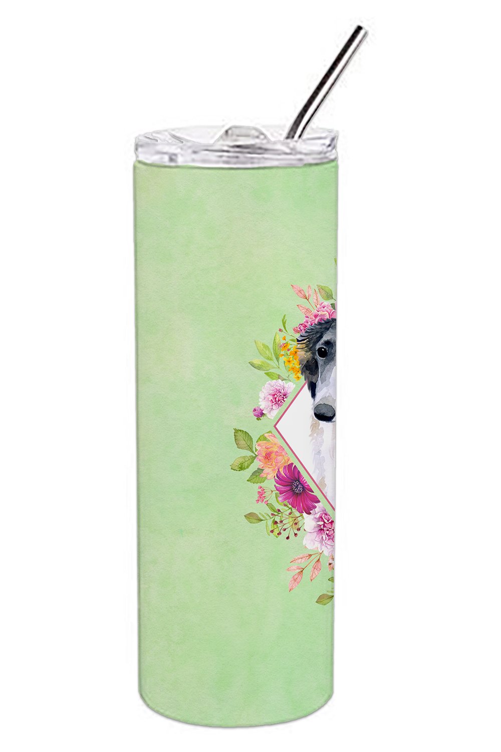 Borzoi Green Flowers Double Walled Stainless Steel 20 oz Skinny Tumbler CK4282TBL20 by Caroline's Treasures