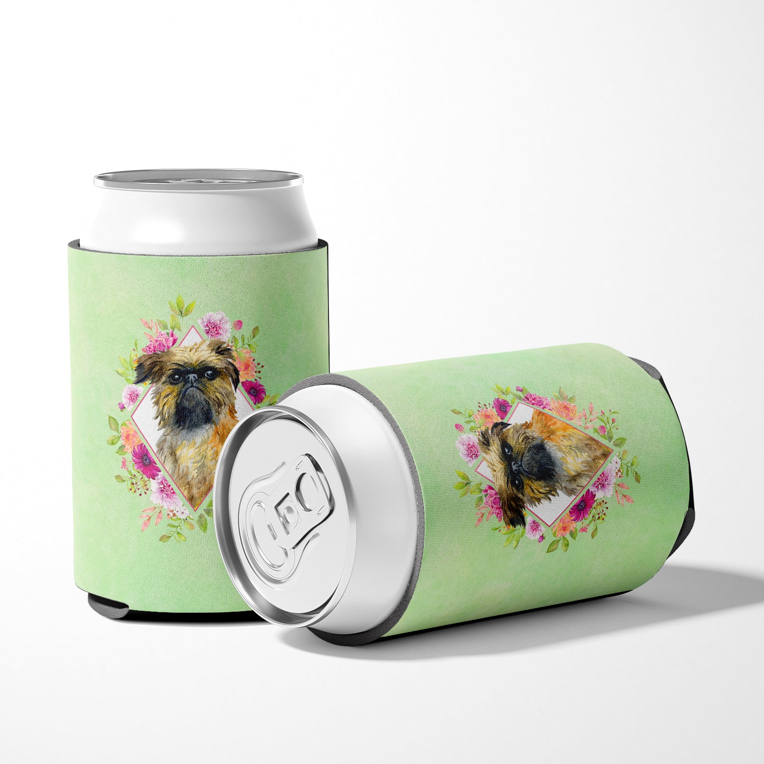Brussels Griffon Green Flowers Can or Bottle Hugger CK4283CC  the-store.com.