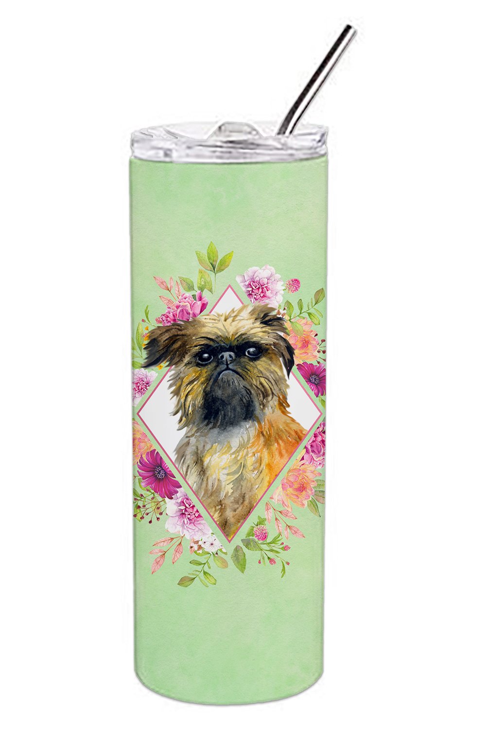 Brussels Griffon Green Flowers Double Walled Stainless Steel 20 oz Skinny Tumbler CK4283TBL20 by Caroline's Treasures