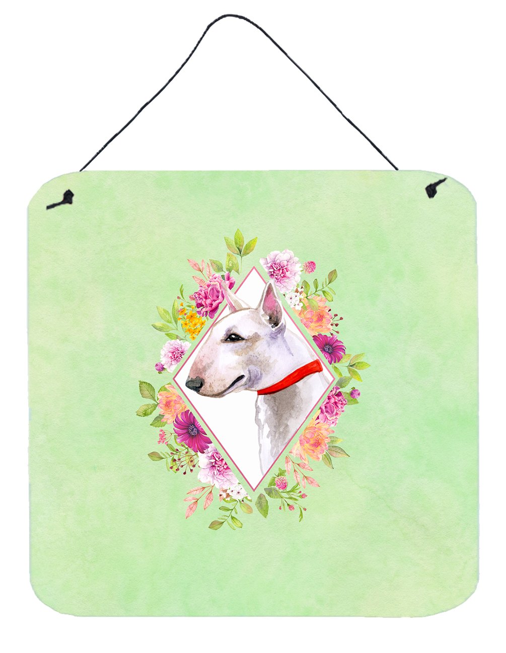 Bull Terrier Green Flowers Wall or Door Hanging Prints CK4284DS66 by Caroline's Treasures