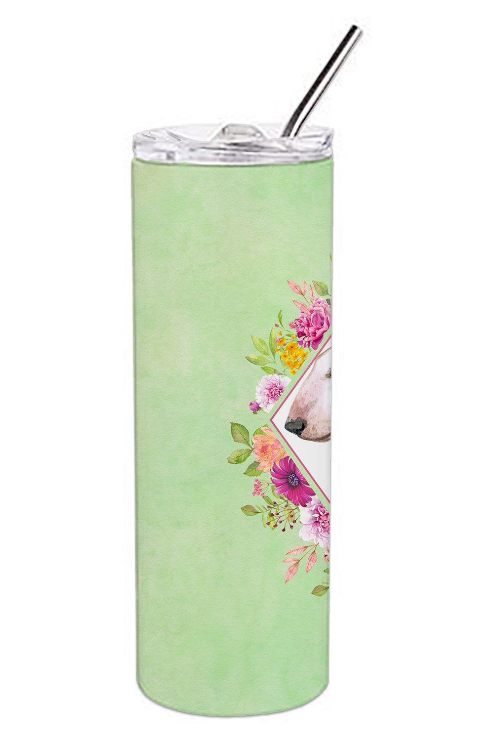 Bull Terrier Green Flowers Double Walled Stainless Steel 20 oz Skinny Tumbler CK4284TBL20 by Caroline's Treasures