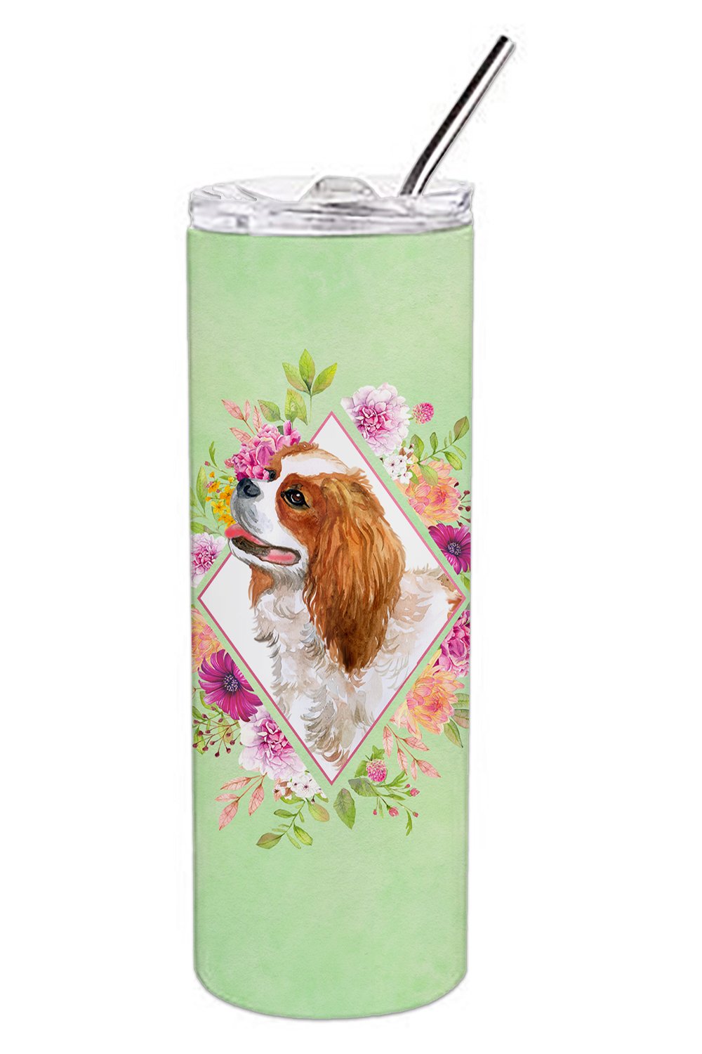 Cavalier King Charles Spaniel Green Flowers Double Walled Stainless Steel 20 oz Skinny Tumbler CK4286TBL20 by Caroline's Treasures