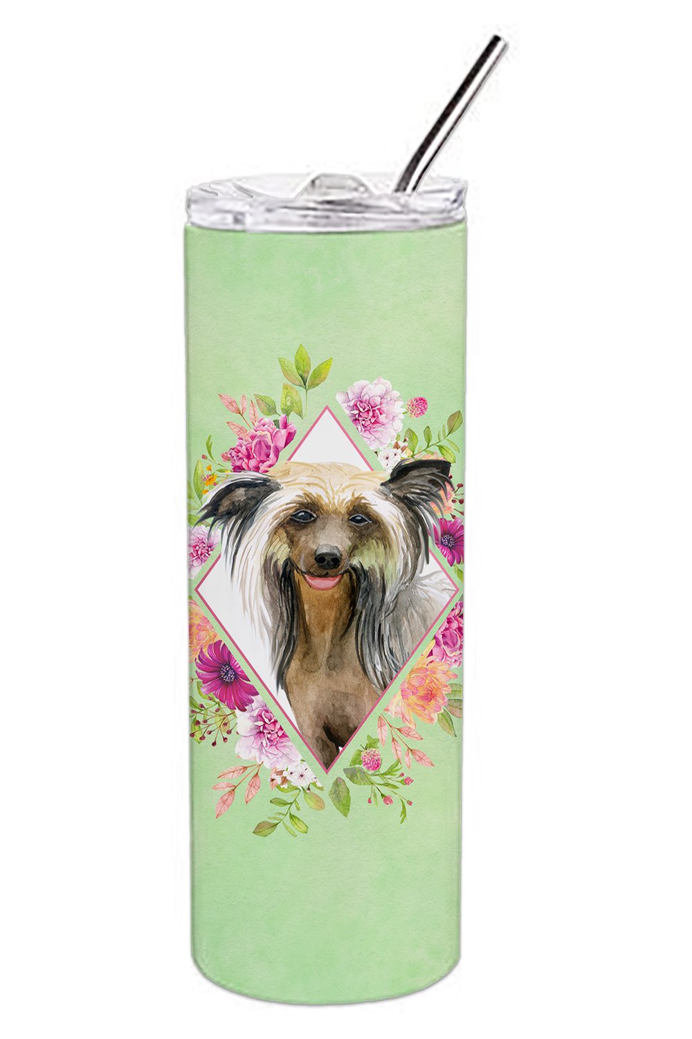 Chinese Crested Green Flowers Double Walled Stainless Steel 20 oz Skinny Tumbler CK4290TBL20 by Caroline's Treasures