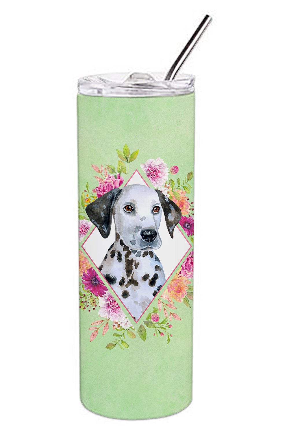 Dalmatian Puppy Green Flowers Double Walled Stainless Steel 20 oz Skinny Tumbler CK4296TBL20 by Caroline's Treasures