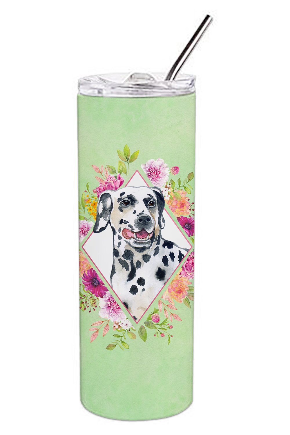 Dalmatian Green Flowers Double Walled Stainless Steel 20 oz Skinny Tumbler CK4297TBL20 by Caroline's Treasures