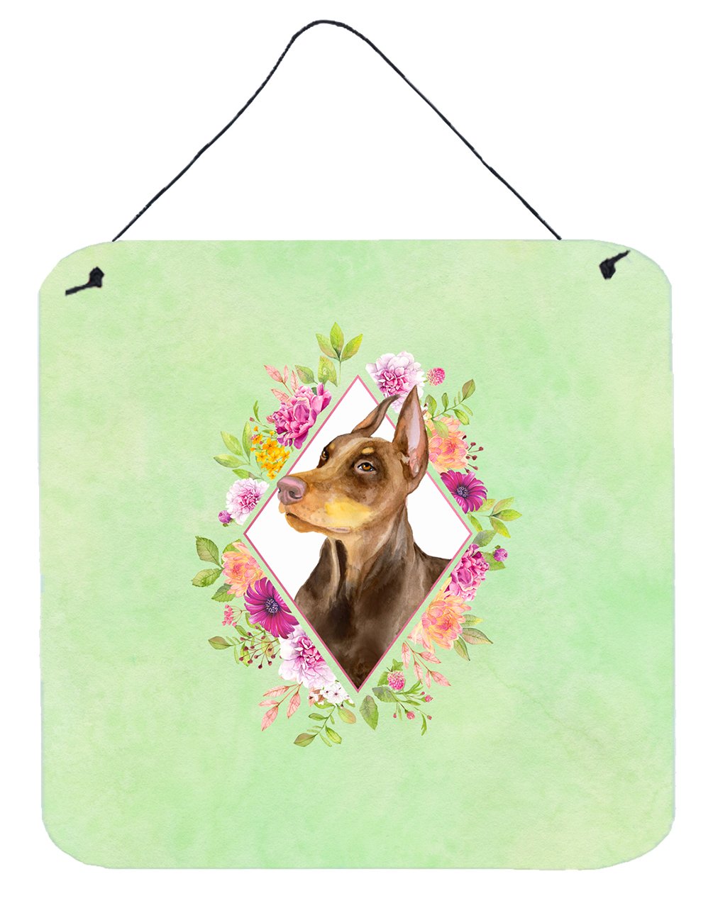 Doberman Pinscher Green Flowers Wall or Door Hanging Prints CK4298DS66 by Caroline&#39;s Treasures