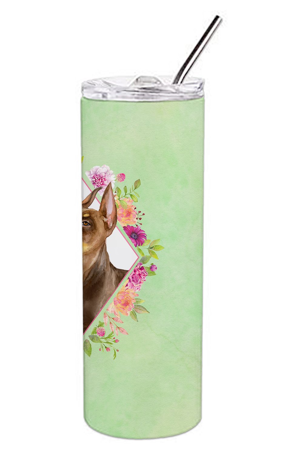 Doberman Pinscher Green Flowers Double Walled Stainless Steel 20 oz Skinny Tumbler CK4298TBL20 by Caroline's Treasures