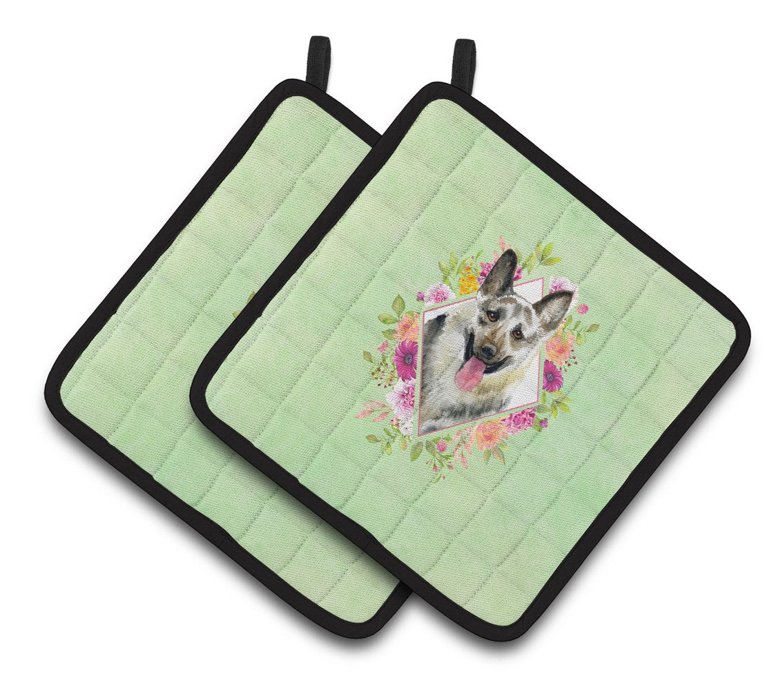 Eastern German Shepherd Green Flowers Pair of Pot Holders CK4299PTHD by Caroline&#39;s Treasures