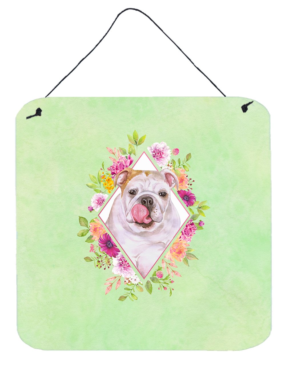 English Bulldog Green Flowers Wall or Door Hanging Prints CK4300DS66 by Caroline's Treasures