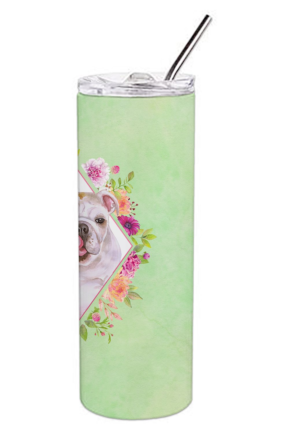 English Bulldog Green Flowers Double Walled Stainless Steel 20 oz Skinny Tumbler CK4300TBL20 by Caroline's Treasures