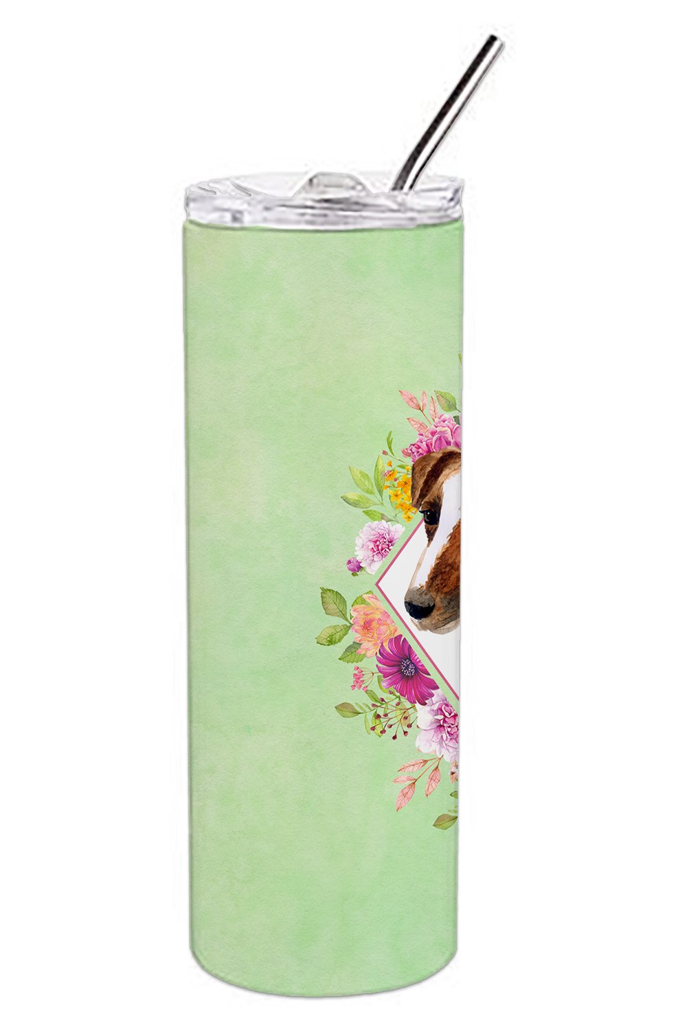 Jack Russell Terrier Green Flowers Double Walled Stainless Steel 20 oz Skinny Tumbler CK4301TBL20 by Caroline's Treasures