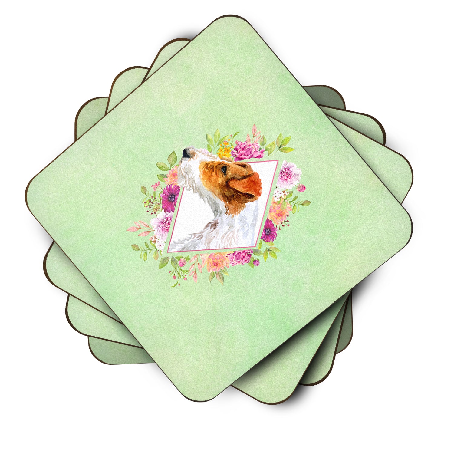 Set of 4 Jack Russell Terrier #2 Green Flowers Foam Coasters Set of 4 CK4302FC - the-store.com