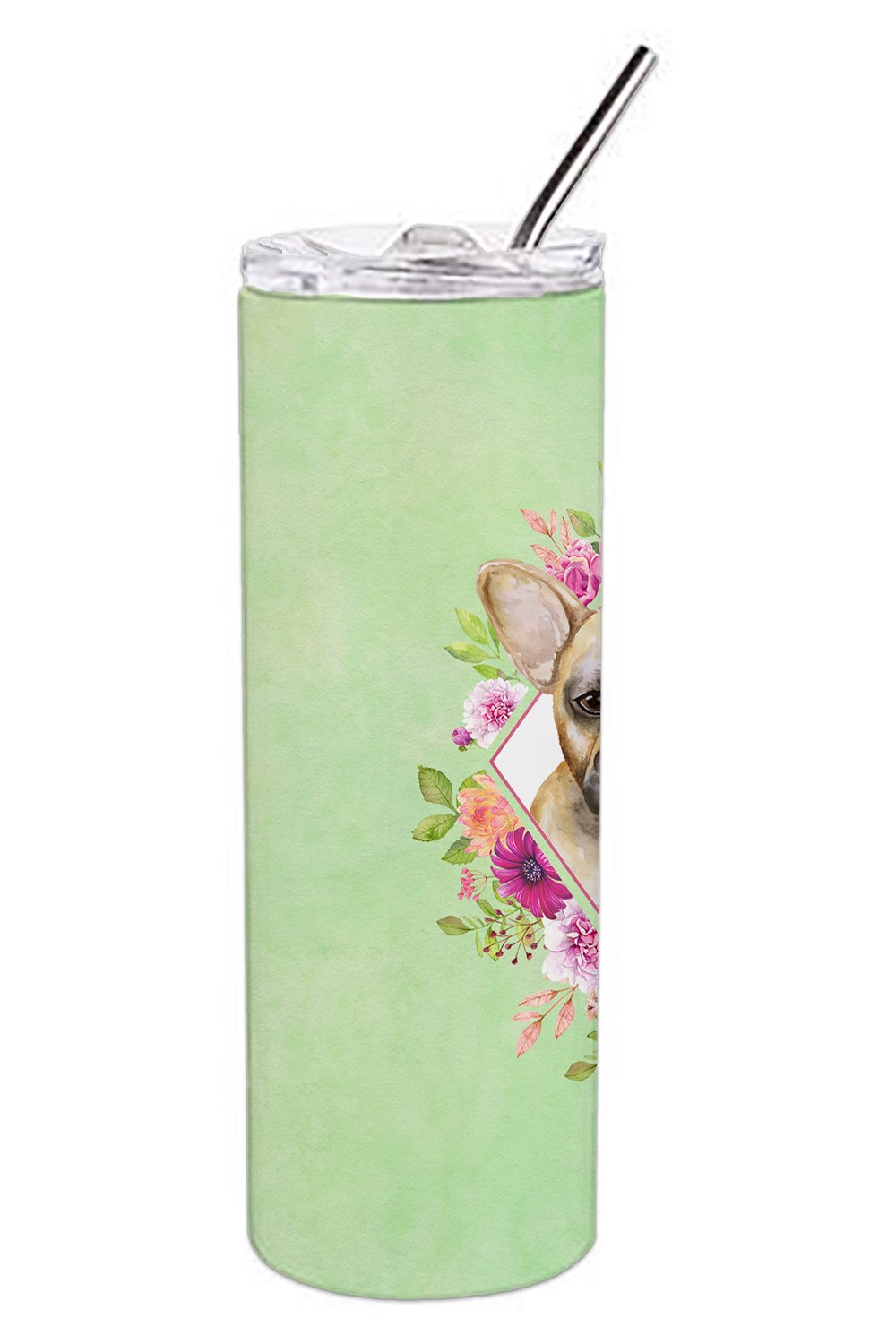 Fawn French Bulldog Green Flowers Double Walled Stainless Steel 20 oz Skinny Tumbler CK4304TBL20 by Caroline's Treasures