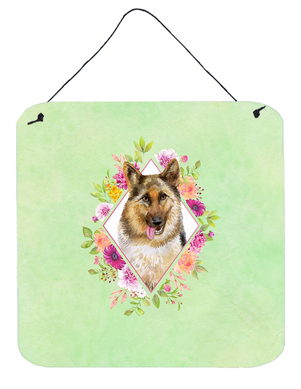 German Shepherd #1 Green Flowers Wall or Door Hanging Prints CK4306DS66 by Caroline's Treasures