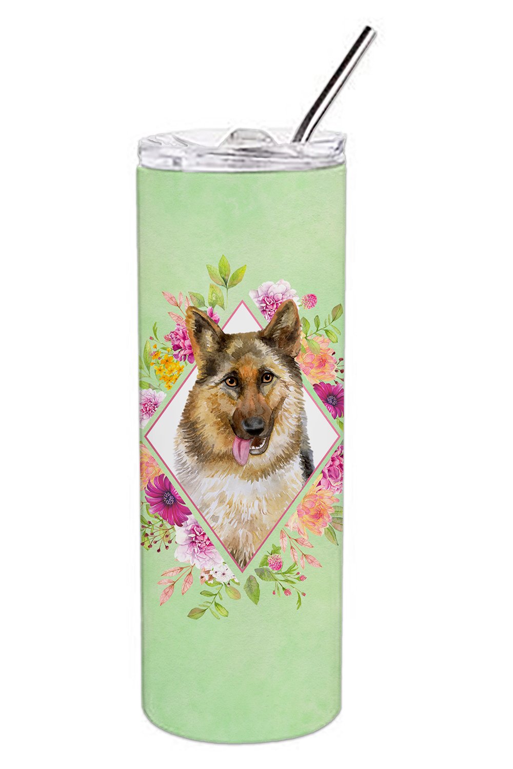 German Shepherd #1 Green Flowers Double Walled Stainless Steel 20 oz Skinny Tumbler CK4306TBL20 by Caroline's Treasures