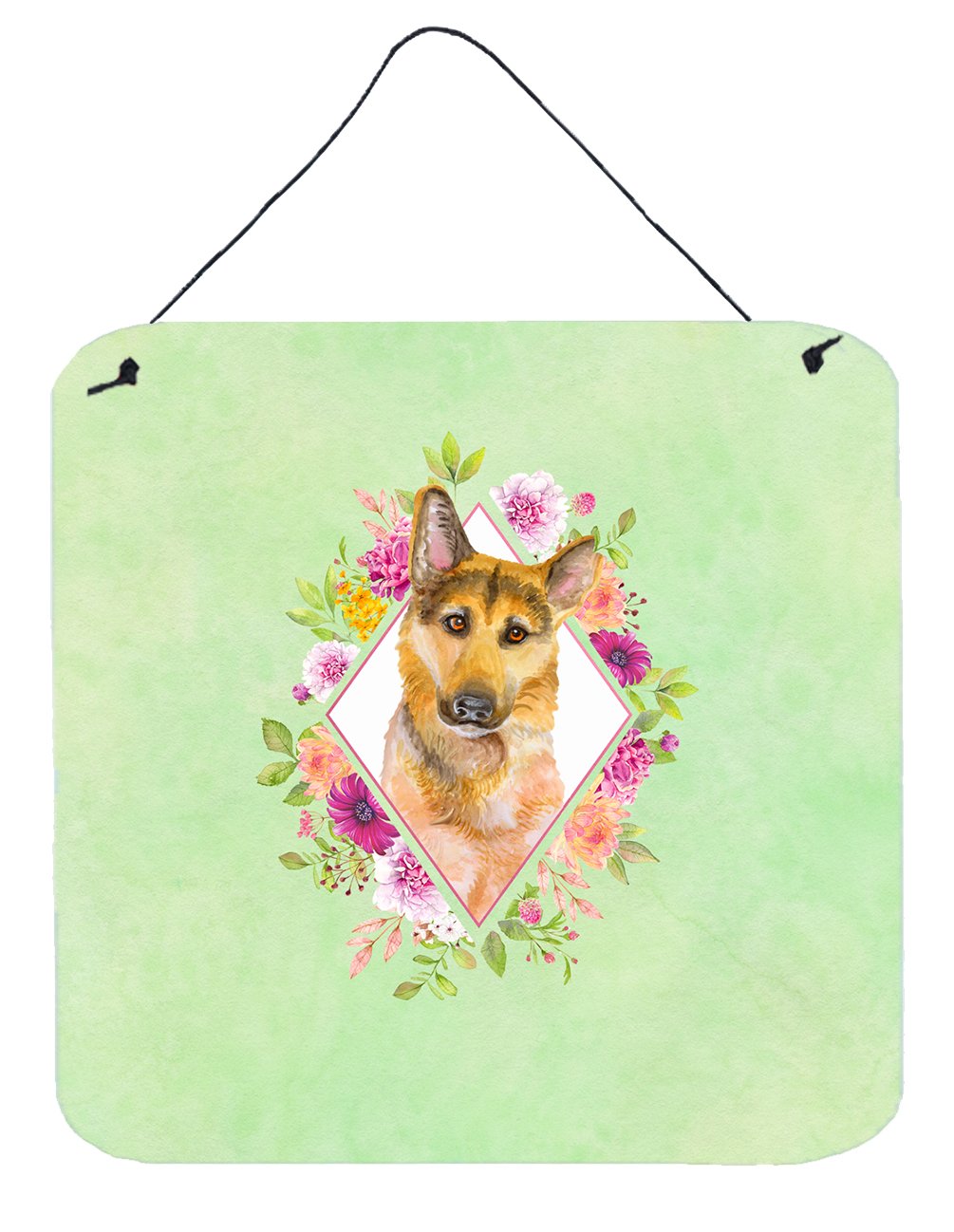 German Shepherd #2 Green Flowers Wall or Door Hanging Prints CK4307DS66 by Caroline's Treasures