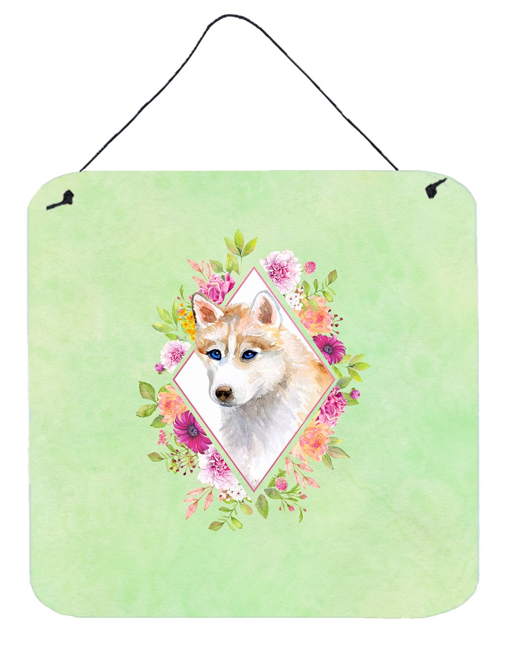 Red Siberian Husky Green Flowers Wall or Door Hanging Prints CK4308DS66 by Caroline's Treasures