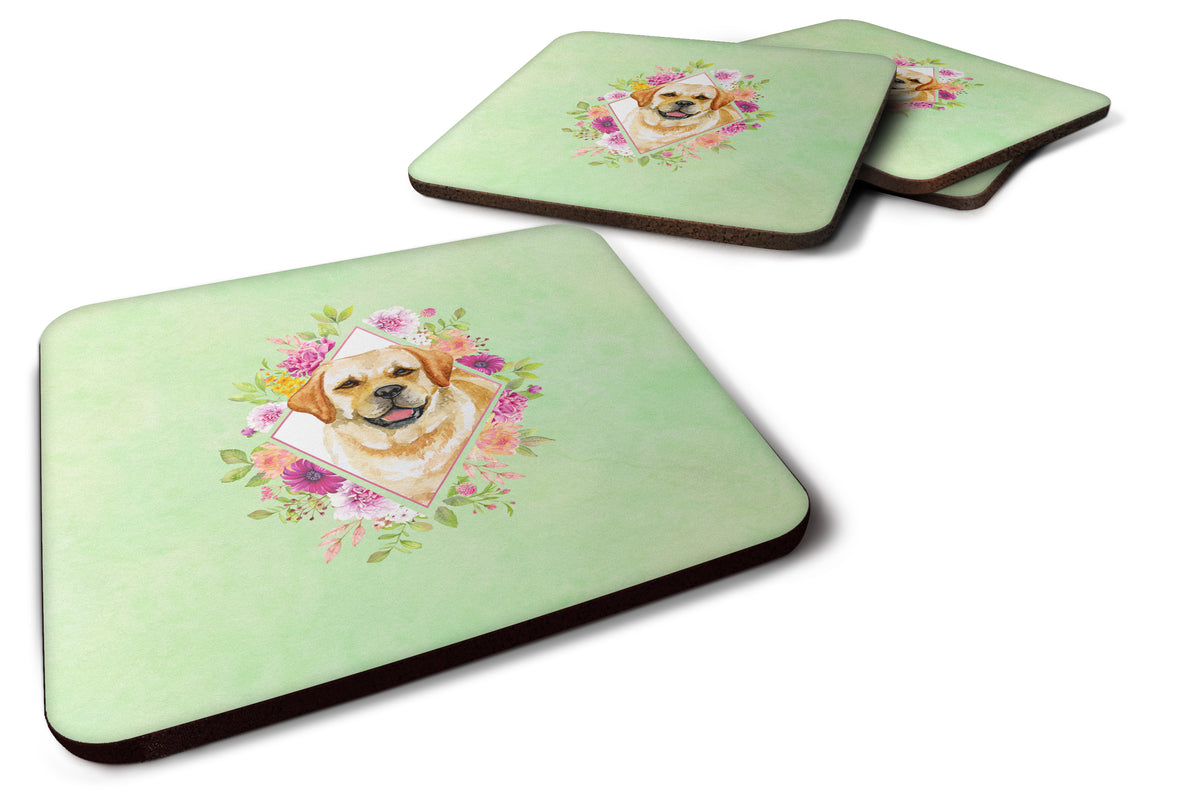 Set of 4 Golden Retriever Green Flowers Foam Coasters Set of 4 CK4309FC - the-store.com